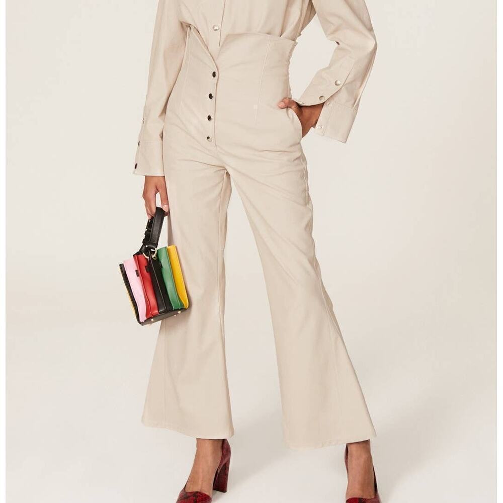 Sara Battaglia Faux Leather Pants High Waist 6 42IT